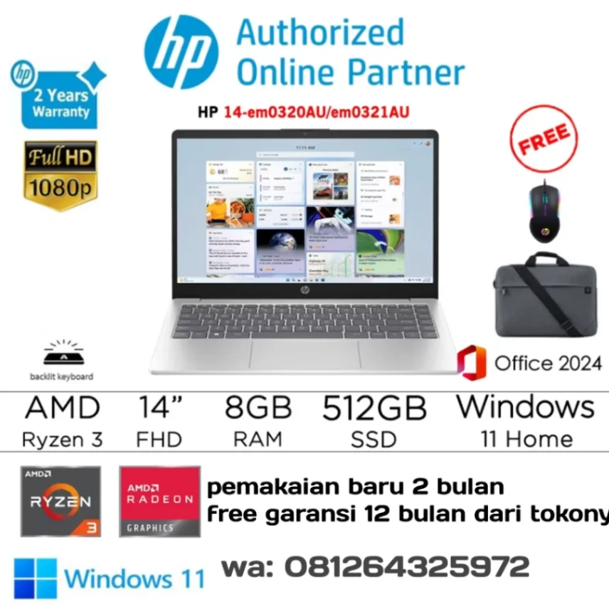 Laptop HP 14 EM0320AU AMD RYZEN 3 7320U